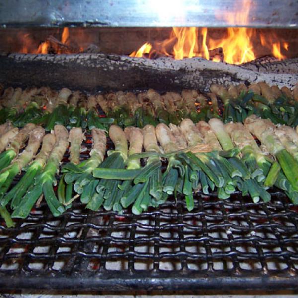 El foc a terra de La Posada amb calçots