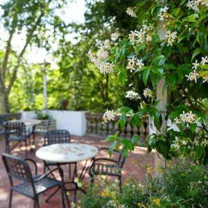 Rincón romántico en el jardín del cava bar Rovellats